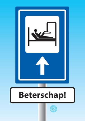 Beterschapskaart verkeersbord gebroken been