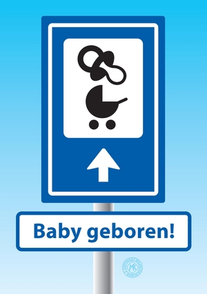 Felicitatiekaart verkeersbord baby geboren blauw