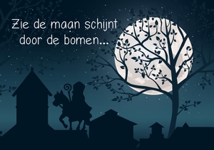 Sinterklaaskaart maan door de bomen