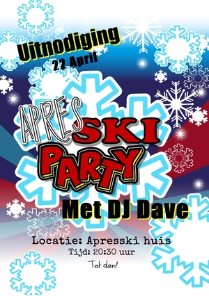 Uitnodigingskaart apres ski party sneeuw