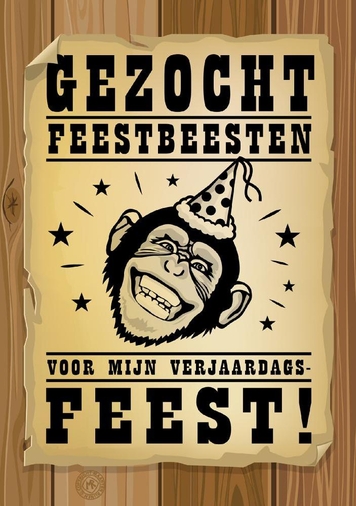 Uitnodigingskaart wanted poster feestbeesten