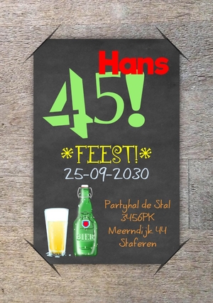 Uitnodigingskaart 45 feest biertjes