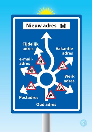 Verhuiskaart verkeersbord nieuw adres kasteel