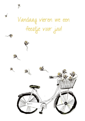 Verjaardagskaart fiets met tulpen.