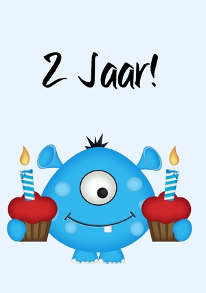 Verjaardagskaart 2 jaar monster blauw