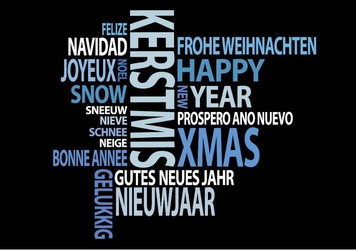 Zwarte kerstkaart met kerstwensen in lichte letters