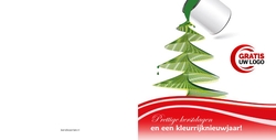 Geschilderde kerstboom met kerstwens en logo