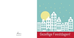 Kerstkaart met gevels van huizen