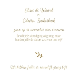 Save the date kaart bloemenkrans op paremoerpapier