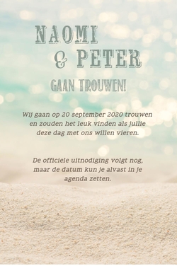 Save the date kaart strand