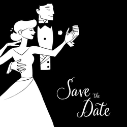 Save the date kaart black & white bruidspaar