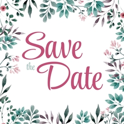 Save the date kaart botanisch groen en roze