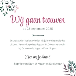 Save the date kaart botanisch groen en roze