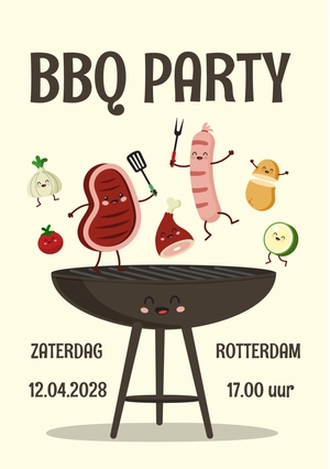 BBQ party uitnodiging vrolijk eten